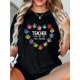 thumbnail image 1 of Regular Size Women's "Teacher Tiny Humans" Graphic Tee - Casual Crew Neck, Short Sleeve, Stretchy Cotton with Colorful Hand Prints - Machine Washable, Ideal for Spring/Summer, Teacher Shirts Regular, 1 of 6