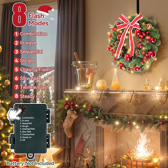 Qoosea 16-Inch Pre-Lit Christmas Wreath with LED Lights photo 4