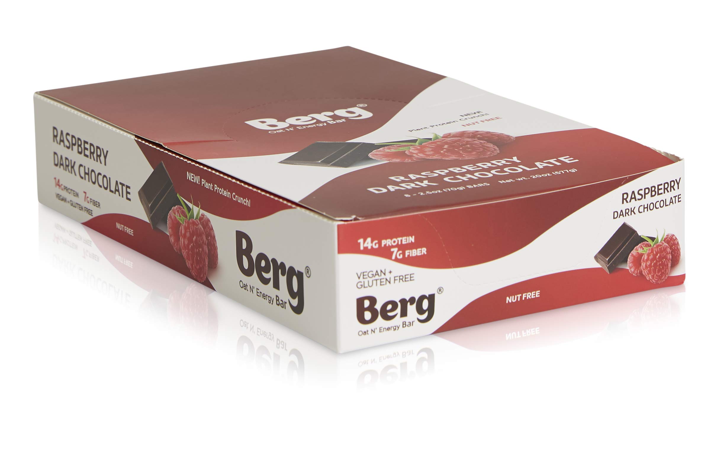 Berg Oat N' Energy Bar | Plant Based Protein Bar | Non-GMO, Gluten Free, Nut Free and Vegan | Low Sugar, Healthy Snack Bar | High Fiber | On The Go | 2.5oz, Pack of 8 (Raspberry Dark Chocolate)