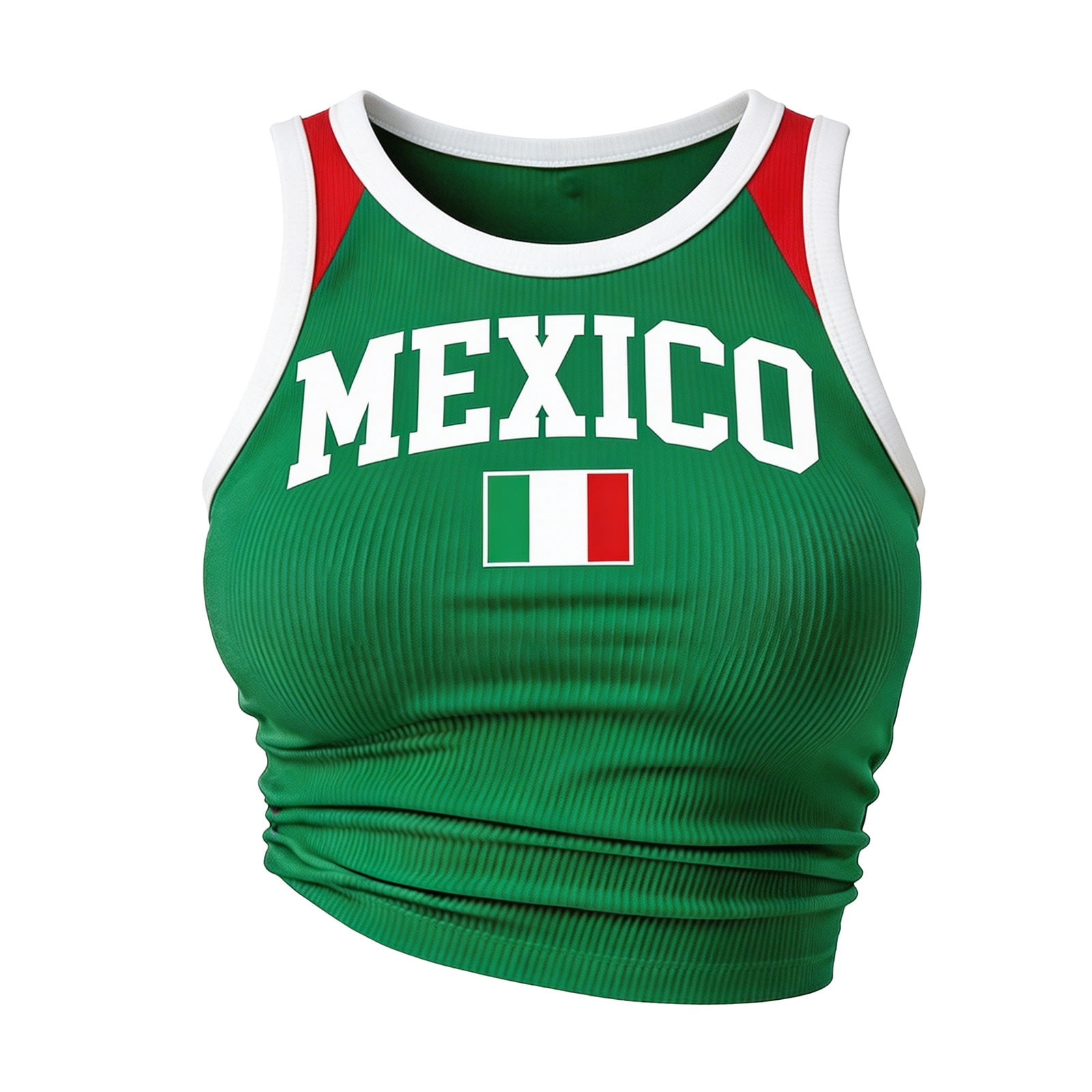 SJLDQY Womens Mexico Soccer Tshirts Sleeveless International Football Cropped Tops for Lady Casual Crew Neck Mexico Flag Graphic Y2K Breathable Athletic Tops