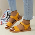 thumbnail image 5 of LOVZFMLL Sandals for Women 2025 Fashion Leather Open Toe Ankle Strap Summer Flat Shoes for Casual Outdoor Beach Vacation Walking Flats Yellow 7, 5 of 8