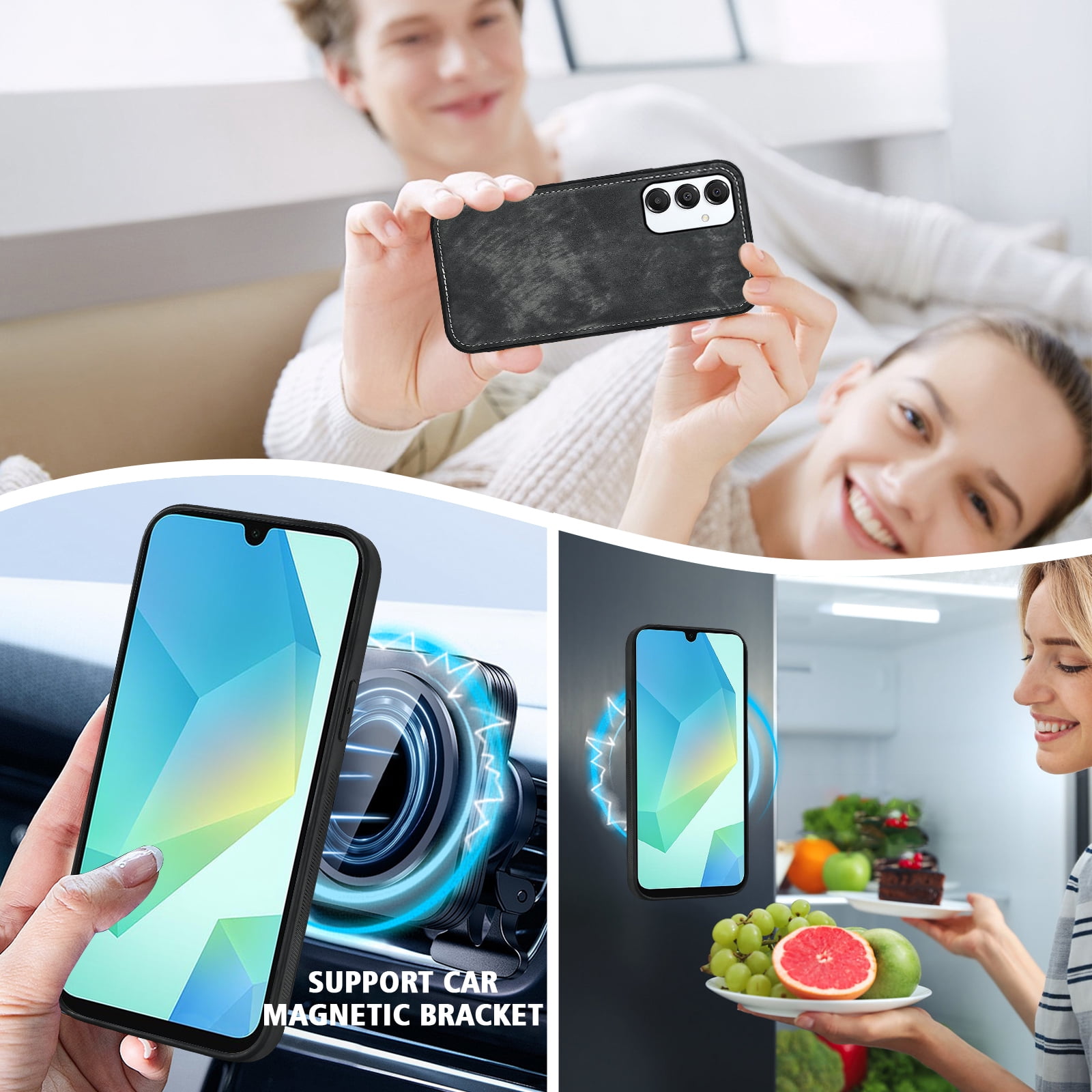 Asuwish Phone Case for Samsung Galaxy A16 5G/4G Zipper Wallet Detachable Cell Cover with Tempered Glass Screen Protector Crossbody Lanyard Strap Flip Card Holder A 16 16A SM-A166U Women Girls Black