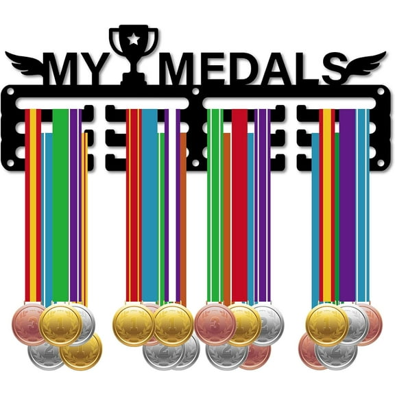 Medal Holder Medal Hangers Medal Rack Display Sports Metal Hanging Awards Iron Small Mount Awards for Wall Home Badge Race Running Soccer Swimming Medalist Black 11.4 x 4.3 Inch-My Medals