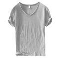 thumbnail image 2 of Joernso Summer Men Thin Breathable T-shirt V-neck Short Sleeve Solid Color Casual Basic Tees Casual Bottoms Pullover Tops, 2 of 8