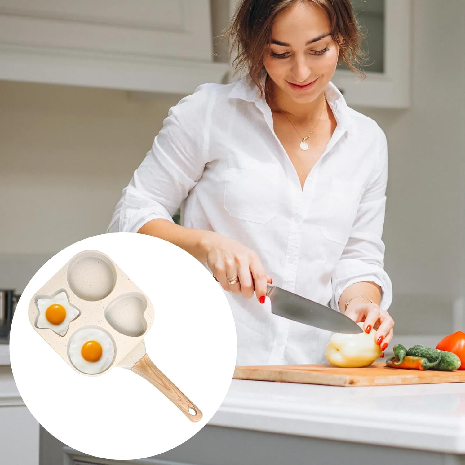 Non Stick Egg Frying Pans 4 holes Shapes, Egg Frying Pan Nonstick, Heart Star Shaped Breakfast Skillet, Quick Heating, Easy to Clean, Ideal Use for Breakfast