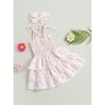 thumbnail image 3 of Wassery Toddler Kids Girls Dress Flower Print Tie Knot Straps Sleeveless Sling Dress 12M 18M 24M 2T 3T 4T 5T Infant Girls Summer Casual Ruffles Dress with Headband, 3 of 8