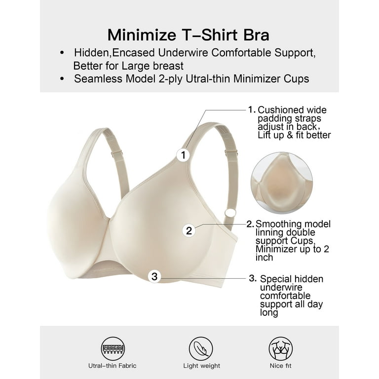 AILIVIN Wire Bras for women Full figure minimizer Smoothing bra seamless  cups non padded T Shirt underwire support comfortable full coverage womens  bras Black 34C 34 C 