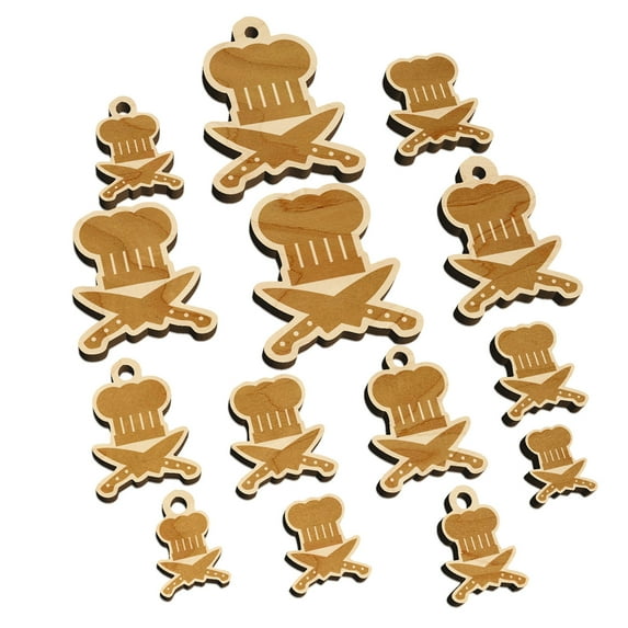Chef Knife and Hat for Cooking Wood Mini Charms Shapes DIY Craft Jewelry - No Hole - 30mm (6pcs)