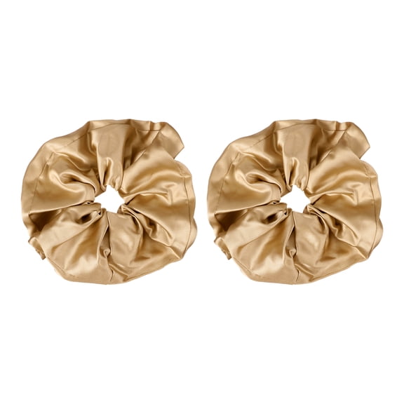 Uxcell 2 Pcs Satin Hair Scrunchies, Solid Hair Ties Soft Fabric Scrunchies Ponytail Holders for Women Girls Different Hairstyles, Wedding Party Gifts, Light Brown