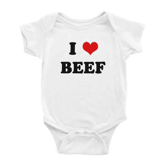 I Heart Beef Love Food Funny Baby Rompers Bodysuit (White, 0-3 Months)