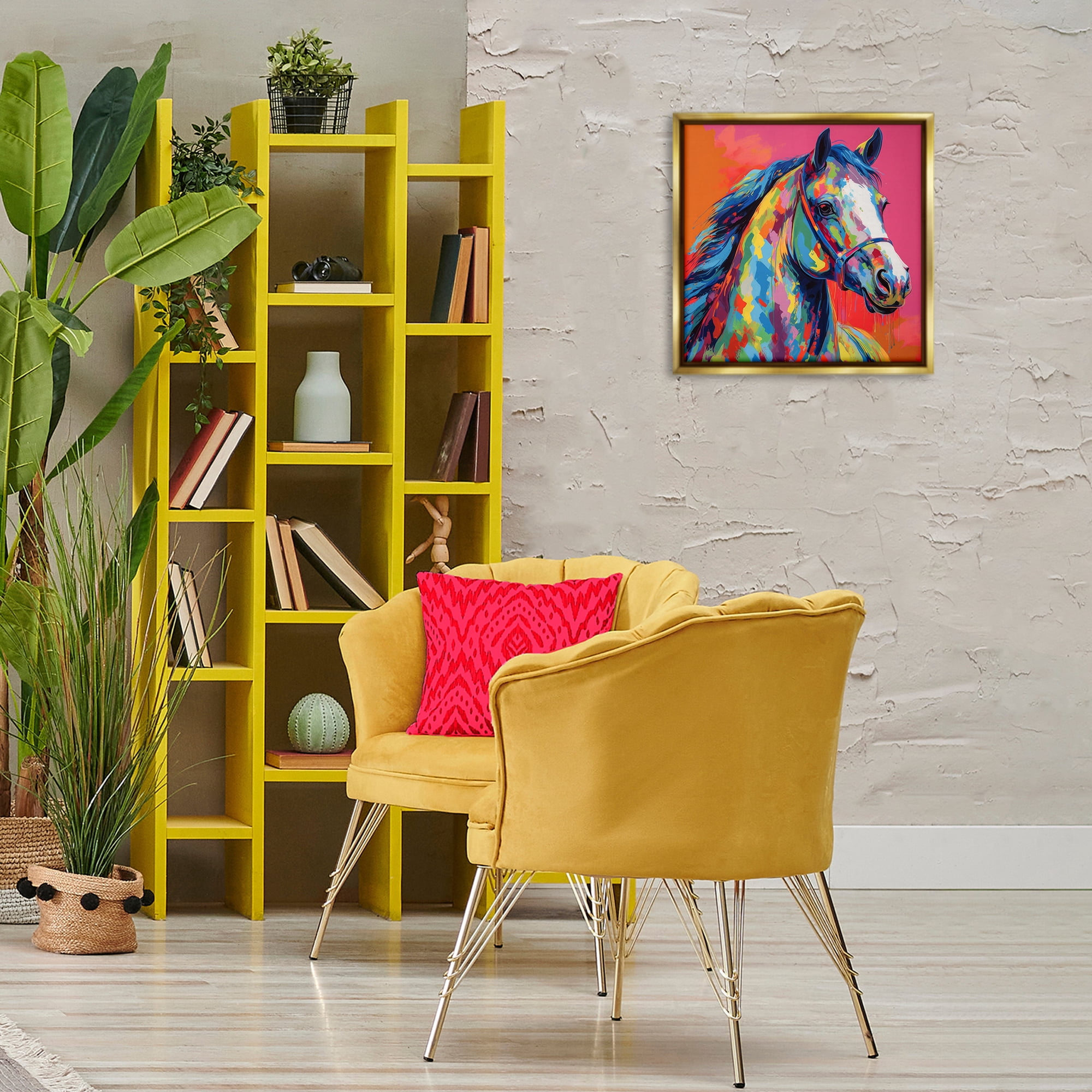 Stupell Industries Abstract Hue Horse Animals & Insects Painting Gold Floater Framed Canvas Art Print Wall Art, 18 x 18