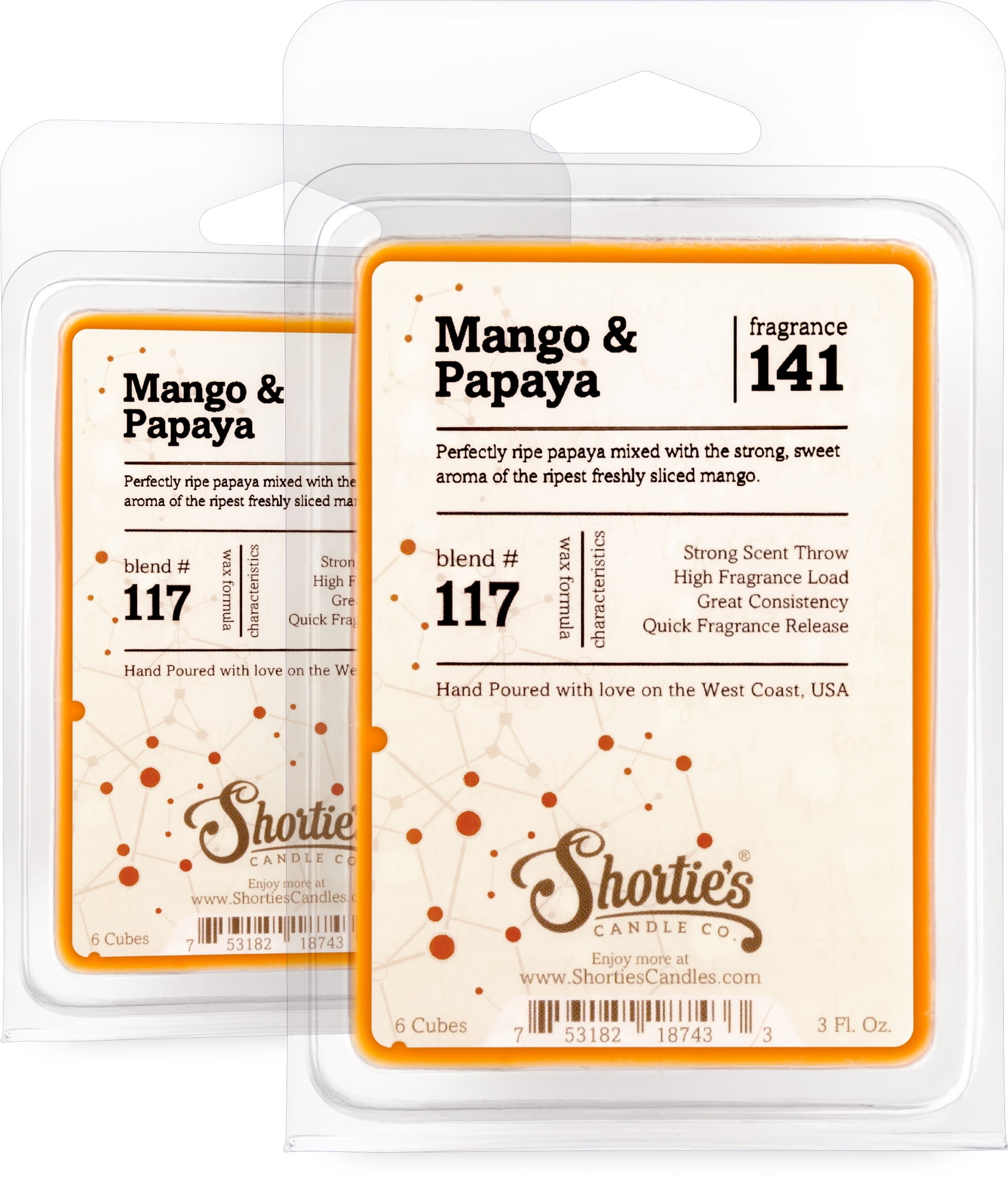 Mango & Papaya Wax Melts Multi Pack - Highly Scented + Natural Oils - Shortie's Candle Company