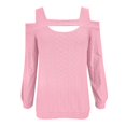 thumbnail image 3 of Fall Shirts for Women 2025 Solid Color Jacquard U Neck Hollow Out Loose Going Out Tops Long Sleeve Shirts for Women, 3 of 5