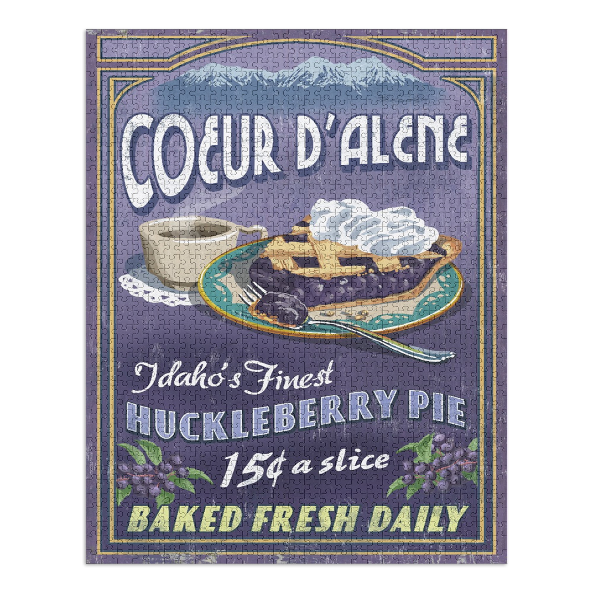 Coeur d'Alene, Idaho, Huckleberry Pie, Vintage Sign (1000 Piece Puzzle