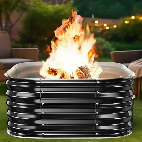 27-Inch Heavy Duty Square Galvanized Steel Fire Pit Ring for Outdoor Wood Burning