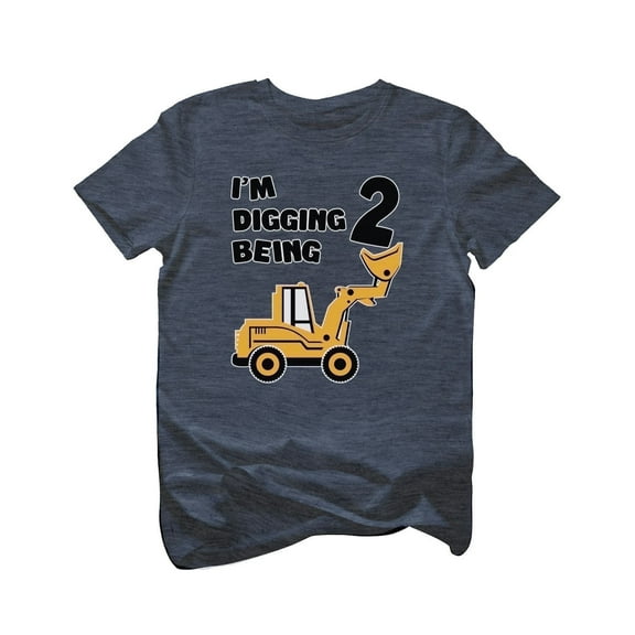Construction 2nd Birthday Shirt Boy 2 Year Old Gifts for Boys Bulldozer I'm Digging Being 2 Toddler Kids T-Shirt 2T Heather Navy