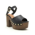 thumbnail image 1 of EIGHT EIGHTEEN Women's HOT Adorable Black Chunky Platform Clog Rhinestone Sling Back Stud Open Toe Ankle Strap Faux Wood Heels, 1 of 4