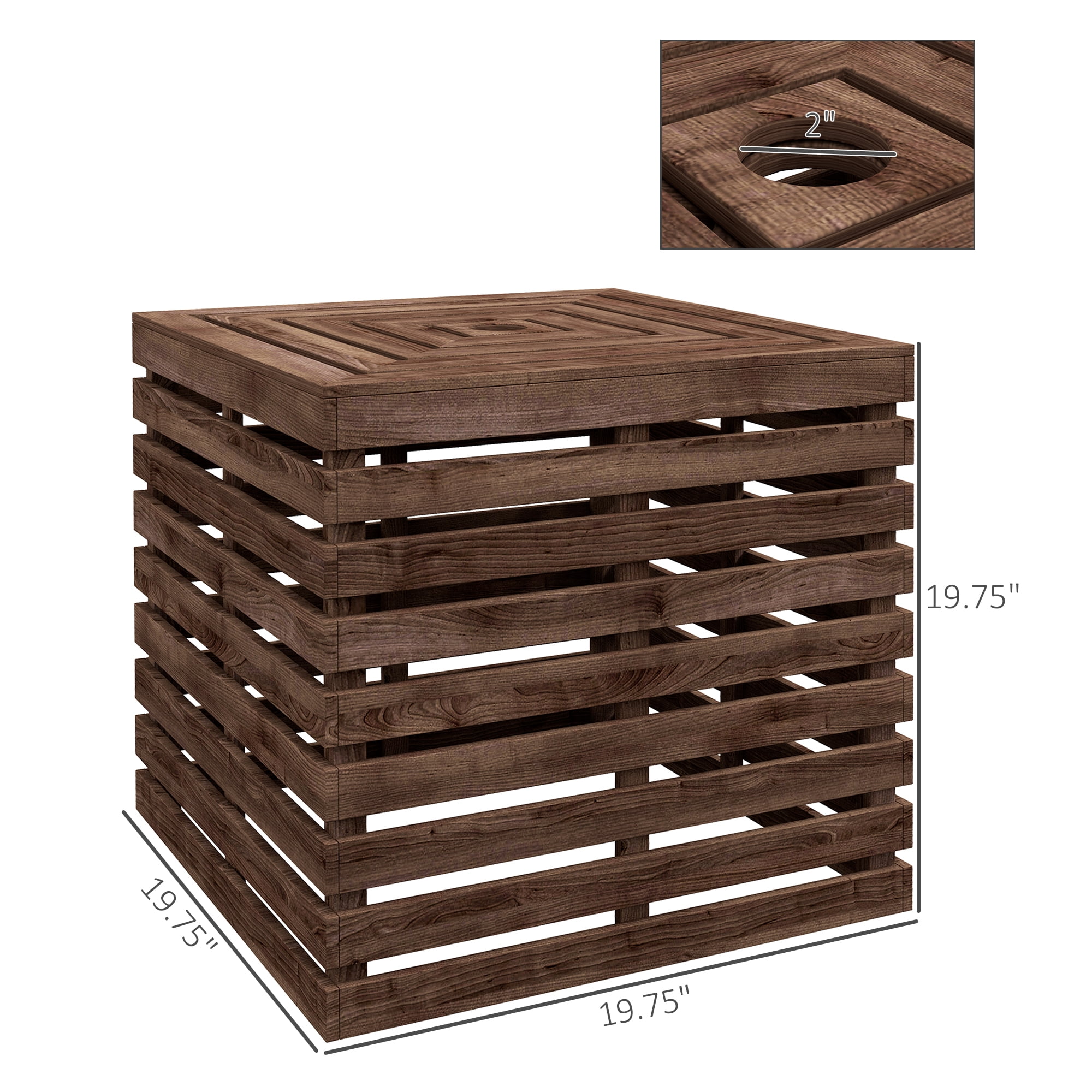 Outsunny 2-in-1 Outdoor Storage Box for Umbrella Base, Coffee End Table, Wooden Patio Umbrella Stand Table, Brown