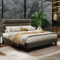 thumbnail image 2 of BouPower King/Queen/Full Platform Bed Frame with Adjustable Linen Upholstered Headboard - Heavy Duty Quiet Sturdy Wood Slat Support, No Box Spring Needed, Easy Assembly Dark Grey Modern Bed, 2 of 8