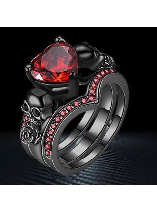 Black skull engagement ring for women heart ruby stone online and lotus