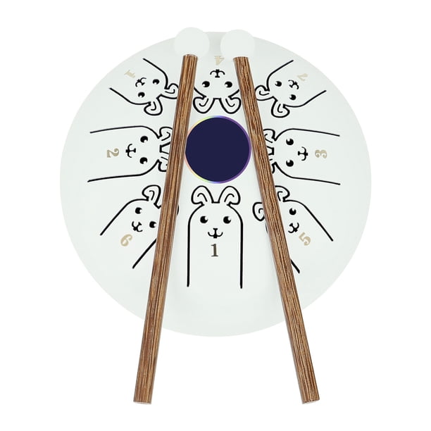 Tambor de Lengüeta Pequeño de 5.5 Pulgadas con Diseño de Zodíaco Chino, Incluye Estuche, Baquetas y Libro de Música – Tono C, 8 Notas, Acabado Blanco con Motivo de Conejo, Ideal para Meditación y