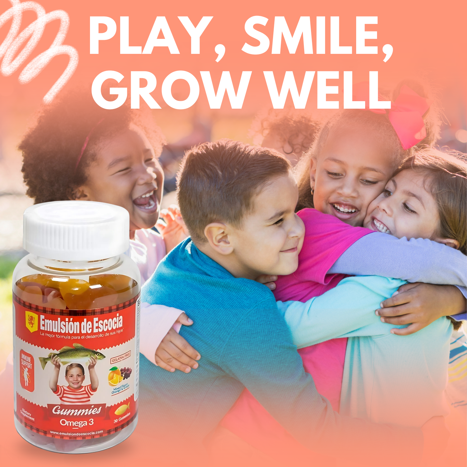 Emulsion de Escocia Kids Omega 3 Gummies, 30 Ct – Fruit Flavor (3-Pack)