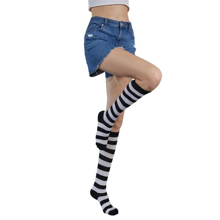 Seyurigaoka Woman Juniors Casual Knitting Socks Striped Middle Tube Dance Role Play Socks