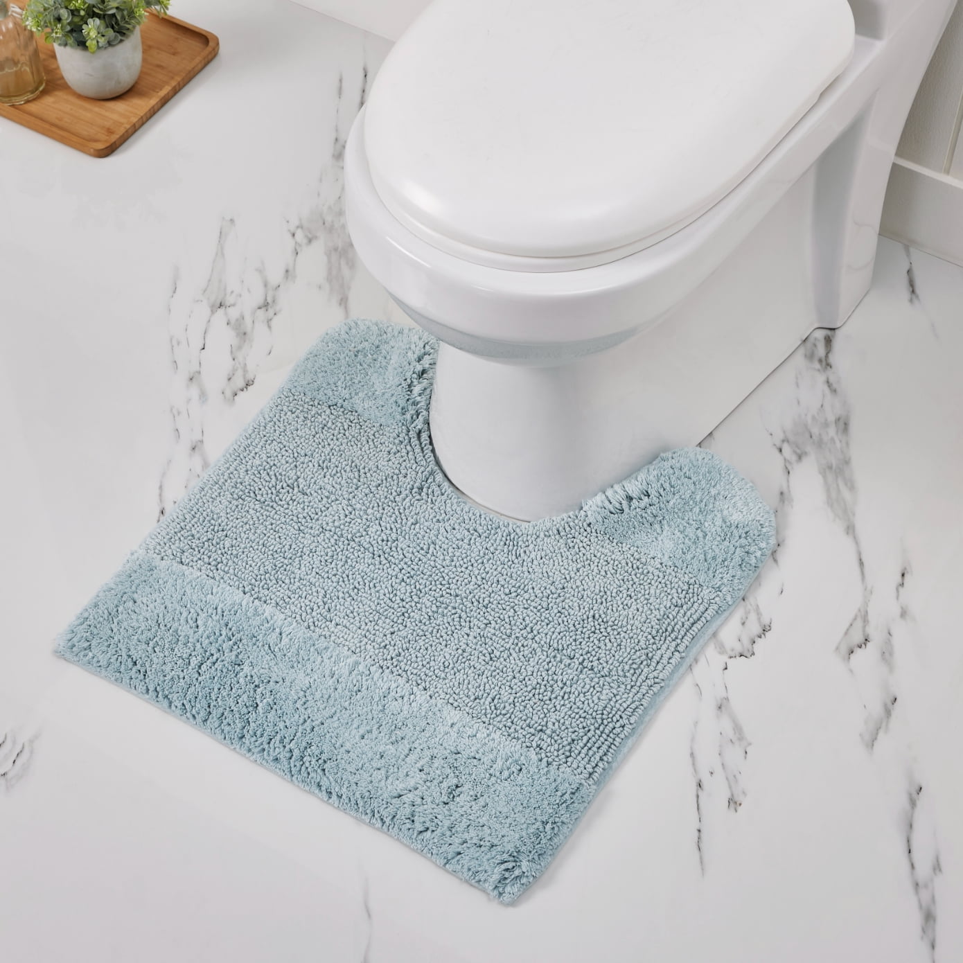 Better Trends 4 Piece Bathroom Rug Set, 100% Cotton, Extra Soft Tufted Bath Mat, Water Absorbent & Non Slip Bath Rug, (Blue) Granada Collection