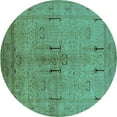 thumbnail image 1 of Ahgly Company Machine Washable Indoor Round Oriental Turquoise Blue Industrial Area Rugs, 4' Round, 1 of 4