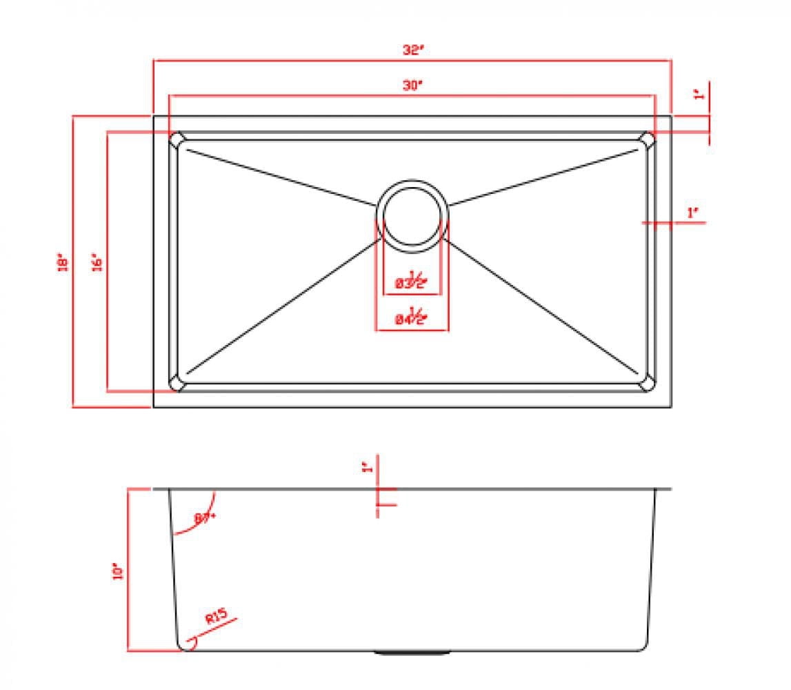 American Imaginations 32 pouces. W Évier de cuisine en acier inoxydable approuvé CSA avec 1 bol et calibre 18AI-34453