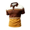 thumbnail image 2 of Men's Retro Color Block Striped Short Sleeve Polo Shirt, Classic Lapel 3 Button Placket Vintage Pique Knit Golf Tee, Casual Breathable Summer Polo Top for Men Daily Smart Casual Wear Sizes S-5XL, 2 of 4