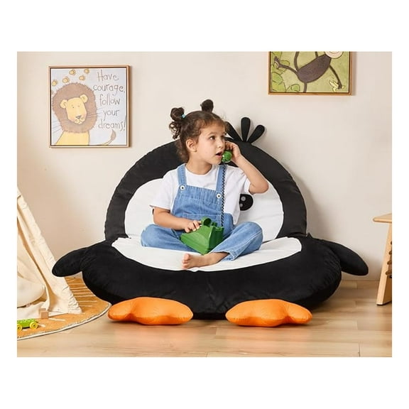 Bean Bag Chairs Bean Bag Floor Cushion, Bean Bag Chair for Adults Beanbag Lounger for Living Room Bedroom or Playroom (Black, Medium, Penguin)