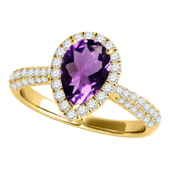 Mauli Jewels Rings for Women 1.55 Carat Diamond and Pear Shaped Amethyst Ring 4-prong 10K Yellow Gold