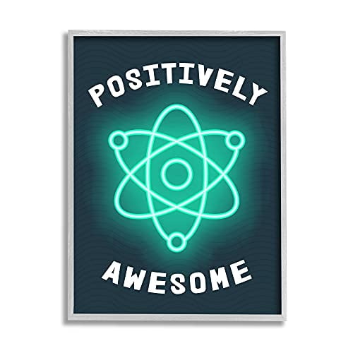 Positively Awesome Phrase Science Atom Pun Children s Humor, Design by Daphne Polselli Gray Framed Wall Art, 24 x 30, Blue