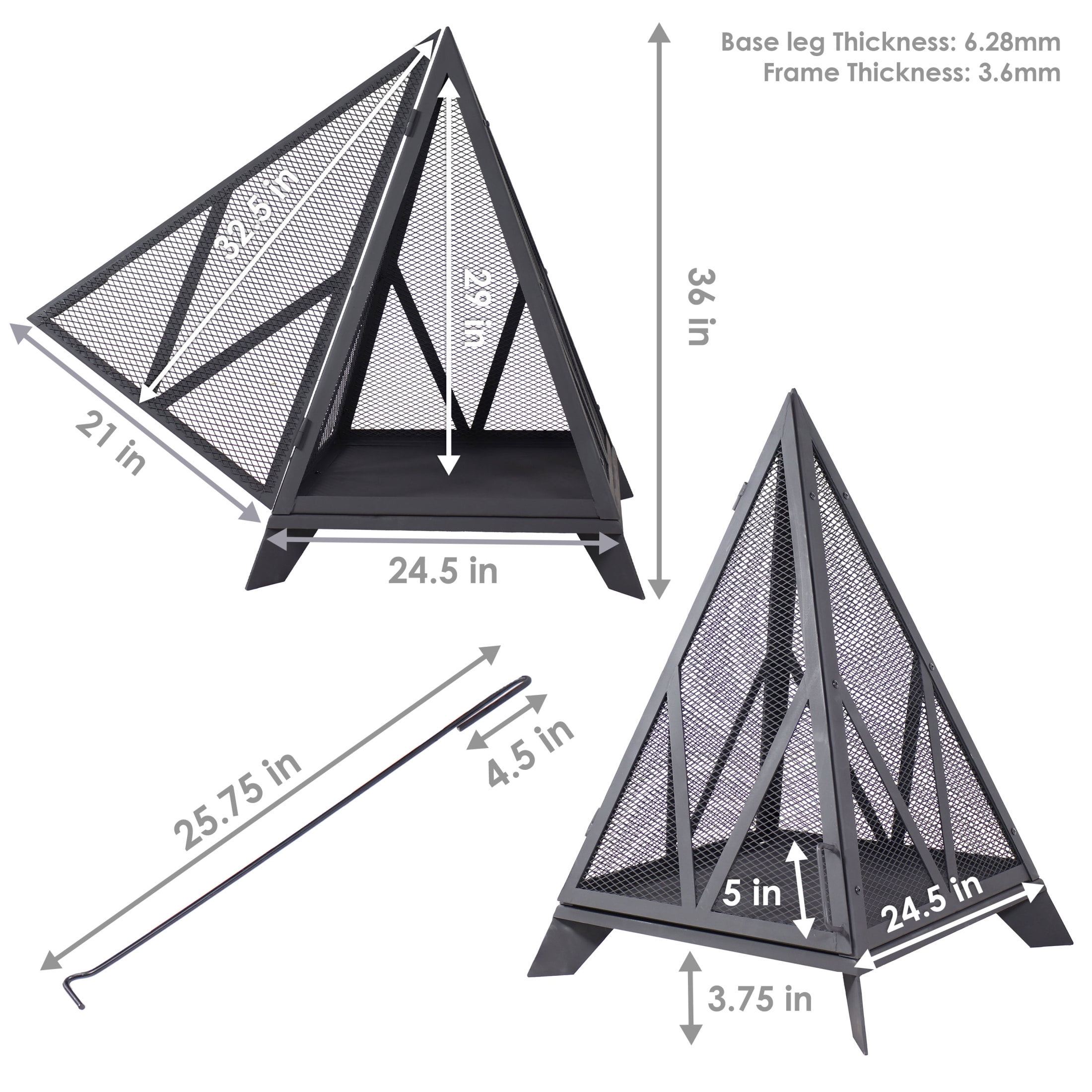 Sunnydaze Majestic Pyramid 21" Triangle Wood-Burning Black Finish Steel Outdoor Fire Pit
