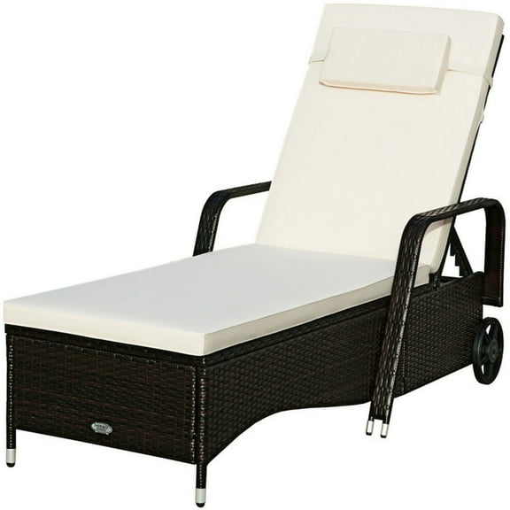 Spaco Outdoor Chaise Lounge, Outdoor Lounge Chair,Outdoor Recliner Cushioned Chaise Lounge with Adjustable Backrest
