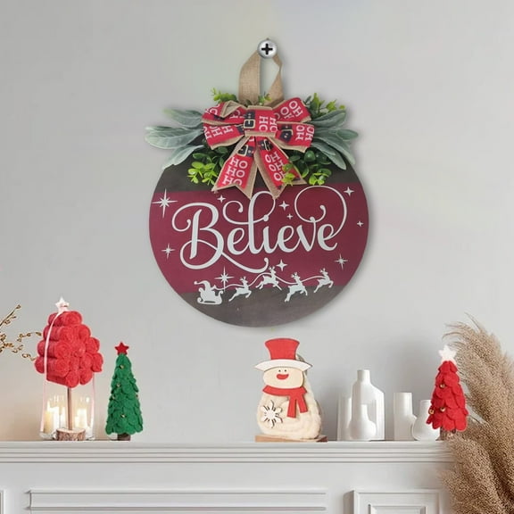 Christmas Welcome Sign for Front Door with Wreath Design,Rustic Wooden Door Hanger for Farmhouse Christmas Decor,Funny Holiday Door Decor for Porch,Wall Hanging Seasonal Celebration Decorations