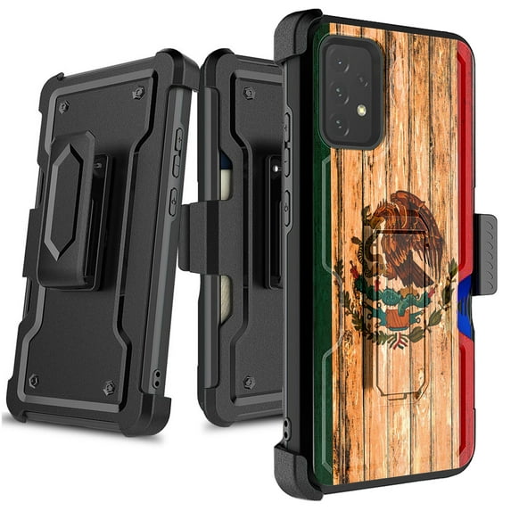 DALUX Card Holster Kickstand Phone Case Compatible with Galaxy A02S (2021) 6.5 inch - Mexico Flag Fence Print