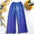 thumbnail image 5 of QWKLEAJ Halloween Pajama Pants Women Spooky Print Lounge Pants Pumpkin Ghost Wide Leg Sleepwear Festive Holiday Loungewear Drawstring Bottoms Plus Size Fleece Halloween Pyjamas, 5 of 6