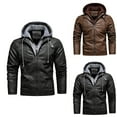 thumbnail image 4 of ZQUUVOU Men's Faux Leather Jacket Fall Winter Plush Lined Detachable Hood PU Trendy Vintage Casual Fashion Street Coat Dark Gray, 4 of 4