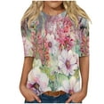 thumbnail image 2 of Sakmal Casual Tops for Women Elbow-Length Crew Neck Graphic T-Shirts Womens Shirts for Summer, 2 of 5