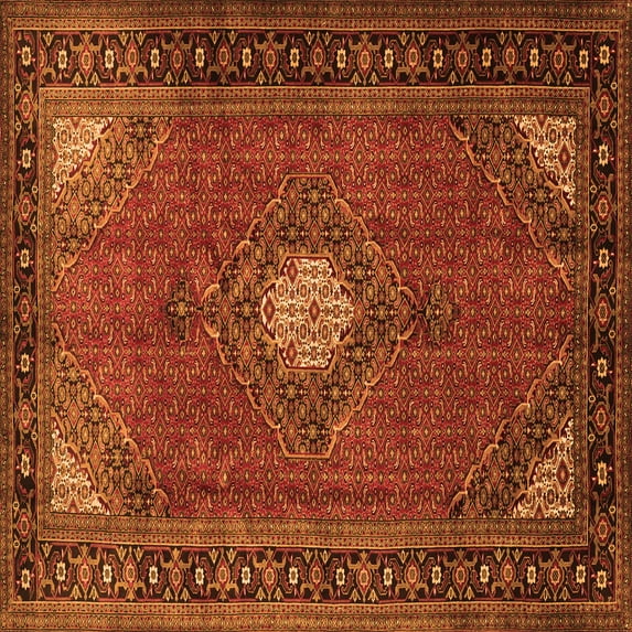 Ahgly Company Indoor Square Medallion Orange Traditional Area Rugs, 8' Square