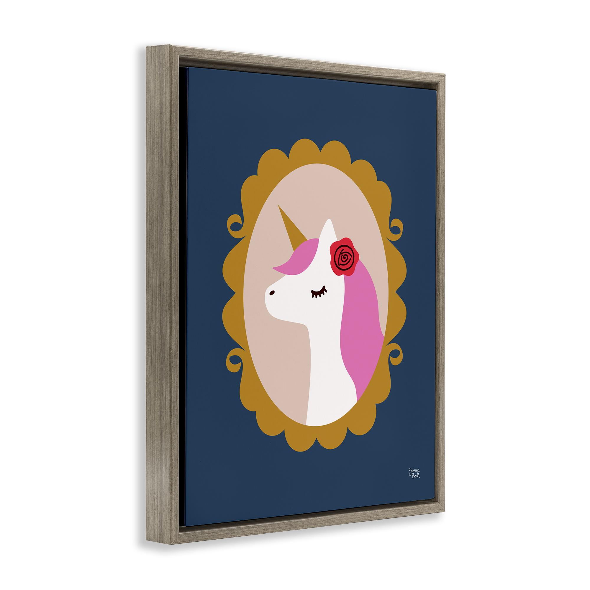 Stupell Industries Chic Unicorn Portrait Fantasy & Sci-Fi Painting Brown Floater Framed Canvas Art Print Wall Art, 25 x 31