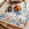 thumbnail image 3 of Crab Coastal Placemats Set of 8 Summer Beach Coral Starfish Blue Grey Place Mats Indoor Wipeable Table Mats Washable Cloth Dining Table Placemats for Kitchen Holiday Party Home Decor 13x19 Inch, 3 of 9