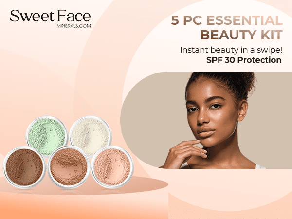 5pc KIT Mineral Makeup Bare Face Set Full Coverage Concealer Blush Foundation Illuminating Powder (Cocoa)
