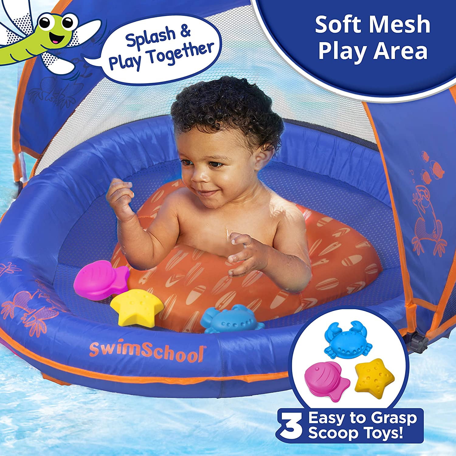 SwimSchool Baby Boat Float with Adjustable Safety Seat Sun Shade Canopy Blue Walmart