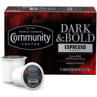 Community Coffee Dark & Bold Espresso Roast 12 Count Coffee Pods, Extra Dark Roast Compatible With Keurig 2.0 K-Cup Brewers, 12