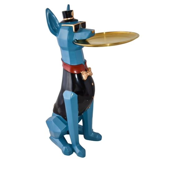 Happy Hostess Dog Resin Statue with Blue and Black Finish Size: 19" x 9" x 28"H