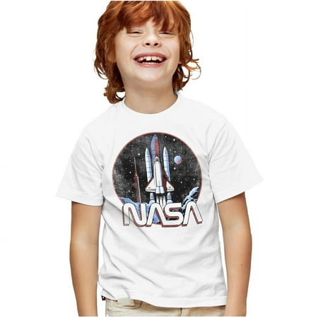 NASA Pop Art Shuttle Kids T Shirt for Youth Boys and Girls, White, X-Large