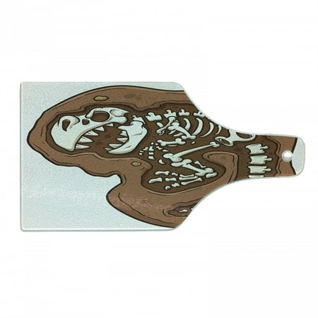 

Dinosaur Cutting Board Pattern of T-Rex Fossil in the Ground Dead Bones Archeology Prehistory Theme Decorative Tempered Glass Cutting and Serving Board Wine Bottle Shape Brown White by Ambesonne